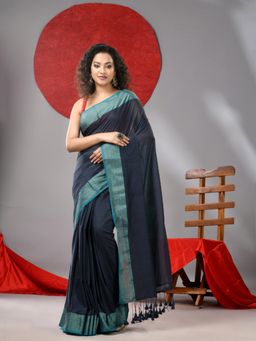 Arhi - Grey Cotton Soft Zari Border Saree with Unstitched Blouse