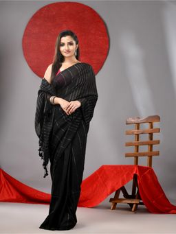 Arhi - Black Cotton Soft Stripes Designs Saree with Unstitched Blouse