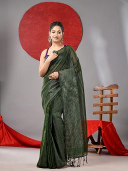 Arhi - Green Cotton Soft Stripes Designs Saree with Unstitched Blouse