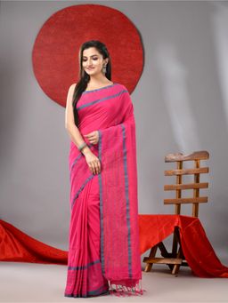 Arhi - Pink Cotton Soft Checked Box Border Saree with Unstitched Blouse