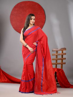 Arhi - Red Cotton Soft Checked Box Designs Saree with Unstitched Blouse