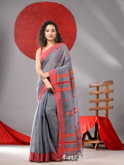 Arhi - Grey Linen Woven Designs Saree with Unstitched Blouse