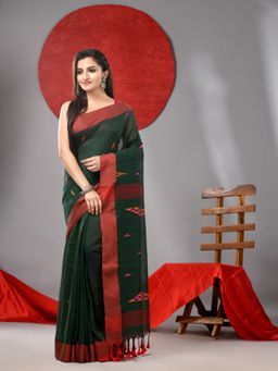 Arhi - Green Linen Soft Woven Designs Saree with Unstitched Blouse