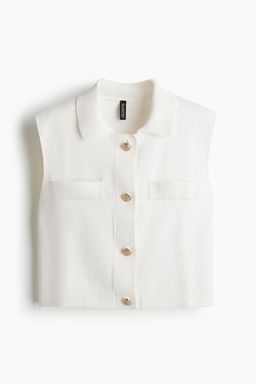 H&M - Women White Fine-Knit Button-Front Top