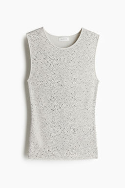 H&M - Women Beige Rhinestone-Embellished Vest Top