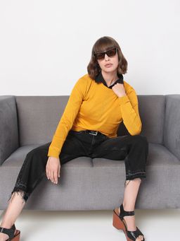 VERO MODA - Women Solid Yellow Sweater