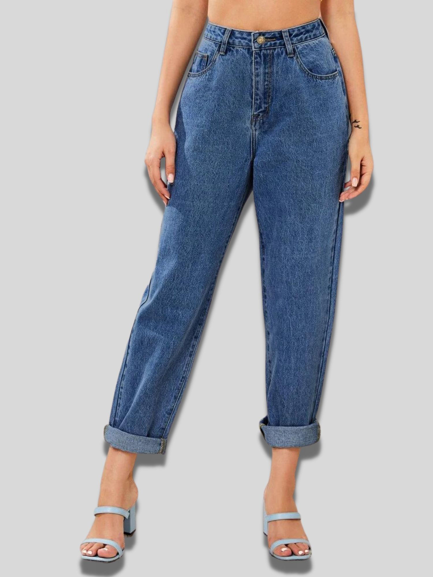 Retro Blue Straight Leg Mom Jeans 