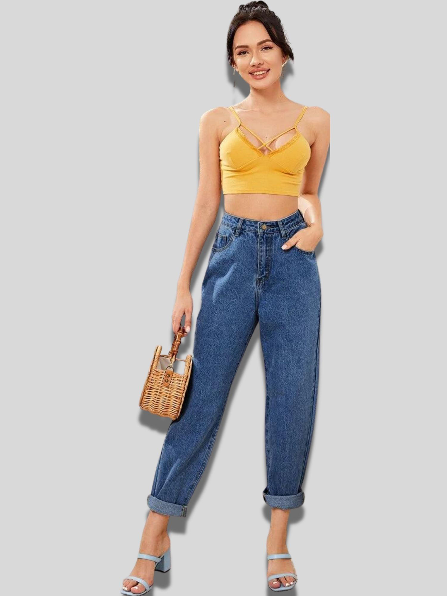 Retro Blue Straight Leg Mom Jeans 