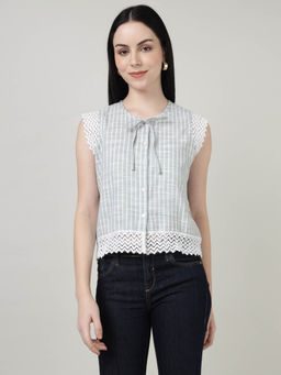 Sands of India - Lace with Front Tie-Up Green Top