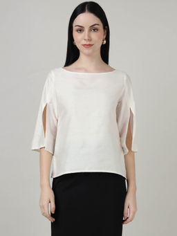 Sands of India - Off White Split Long Sleeve Cape Top
