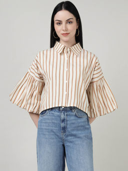 Sands of India - Cream Striped Bell-Sleeve Shirt