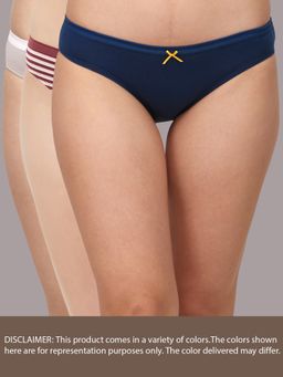 SOIE - Medium Coverage Solid and Printed Cotton Stretch Brief Panty Multi-Color (Pack of 3)