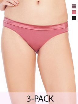 SOIE - Womens Low Rise Cotton Spandex Bikini Multi-Color (Pack of 3)