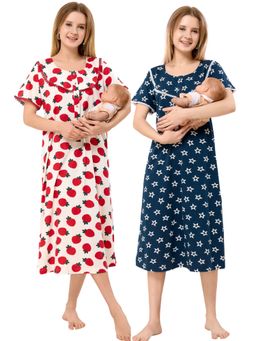 PIU - Womens Knitted Cotton Maternity Nighty Multi-Color (Pack of 2)