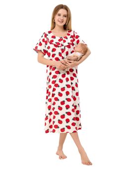 PIU - Womens Knitted Cotton Maternity Nighty Red