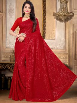 Odette - Sparkling Red Sequins Saree with Unstitched Blouse