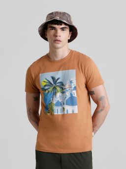 Jack & Jones - Men Graphic Print Brown T-Shirt