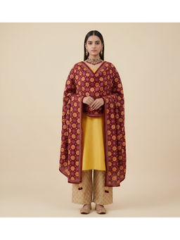 MUFFLY - Maroon Chinon Mirror Work Dupatta