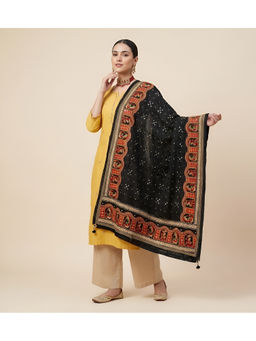 MUFFLY - Black Chinon Kutch Mirror Work Heritage Dupatta
