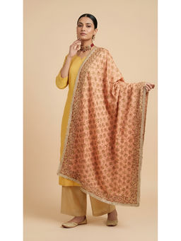 MUFFLY - Peach Chinon Heritage Beads Work Dupatta