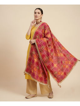 MUFFLY - Pink Chinon Mirror Detailing Dupatta