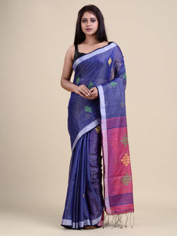 CHARUKRITI - Blue & Pink Woven Design Tissue Saree with Unstitched Blouse