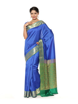 Banarasi Silk Works - Royal Blue Valkalam Katan Silk Anchal Saree with Unstitched Blouse
