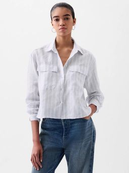GAP - Women's Spread Collar Striped Double Pocket Shirt