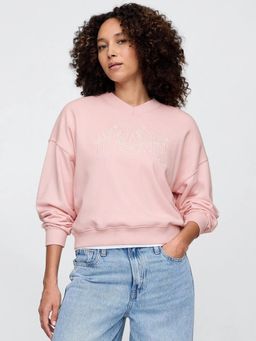 GAP - Women's Logo Embroidered V-Neck Relaxed Fit Sweatshirt