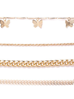 Jewels Galaxy - Mesmerizing Butterfly Multi Strand Gold Plated Bracelet for Women-Girls (Set of 4)