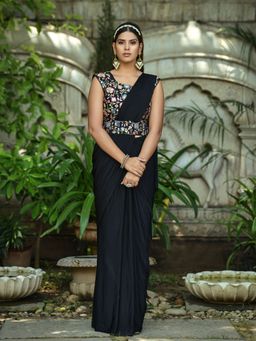 Odette - Black Lycra Designer Saree with Unstitched Blouse