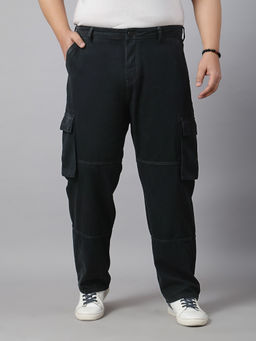Style Quotient - Men Plus Size Black Relaxed Fit Mid Rise Cargo Jeans