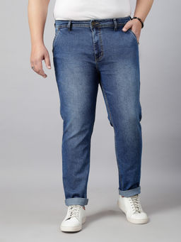 Style Quotient - Men Plus Size Dark Blue Tapered Fit Mid Rise Stretchable Jeans