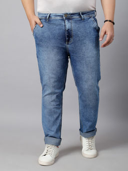 Style Quotient - Men Plus Size Mid Blue Tapered Fit Mid Rise Stretchable Jeans