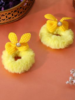 Estele - Yellow Warm Soft Fur Rubber Bands for Women or Girl Pack of 2