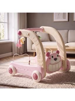BAYBEE - Dark Pink 3-In-1 Baby Play Gym with Musical Piano and Walker