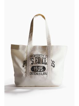 H&M - Men White Printed Canvas Tote Bag
