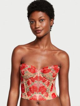 Victoria's Secret - Dream Angels Strapless Floral Embroidery Corset Top Beige