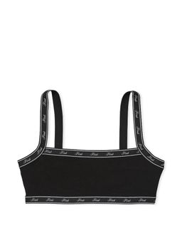 Victoria's Secret - Pink Bralettes and Bra Tops Cotton Logo Straight-Neck Bralette Black