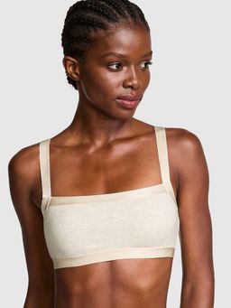 Victoria's Secret - PINK Bralettes and Bra Tops Cotton Logo Straight Neck Bralette Cream