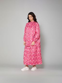 The Clownfish - Skirt and Top Raincoat with Adjustable Hood Pink Floral (Set of 2)