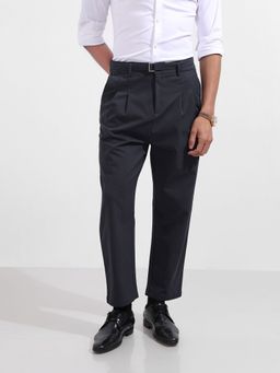 The Indian Garage Co - Men Relaxed Fit Solid Mid-Rise Trousers with Belt