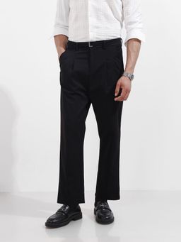 The Indian Garage Co - Men Relaxed Fit Solid Mid-Rise Trousers with Belt
