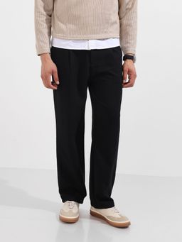 The Indian Garage Co - Men Relaxed Fit Textured Mid-Rise Trousers