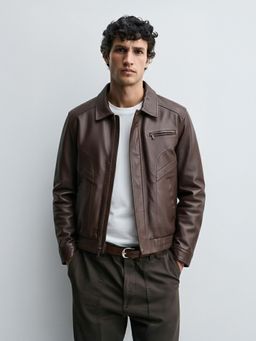 The Indian Garage Co - Men Relaxed Fit Solid Collar Neck Full Sleeves Jacket