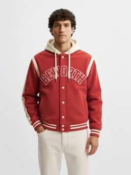 The Indian Garage Co - Men Regular Fit Embroidered Hooded Full Sleeves Jacket