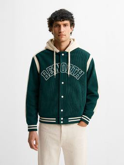 The Indian Garage Co - Men Regular Fit Embroidered Hooded Full Sleeves Jacket