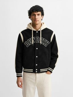 The Indian Garage Co - Men Regular Fit Embroidered Hooded Full Sleeves Jacket