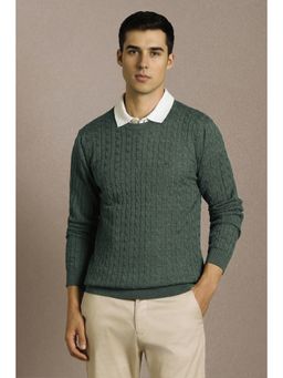 Louis Philippe - Men Green Textured Crew Neck Full Sleeves Sweater