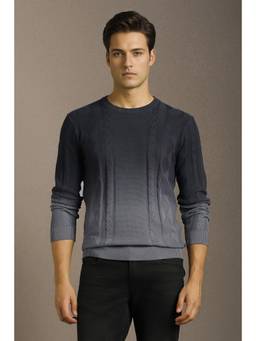 Louis Philippe - Men Grey Crew Neck Full Sleeves Sweater